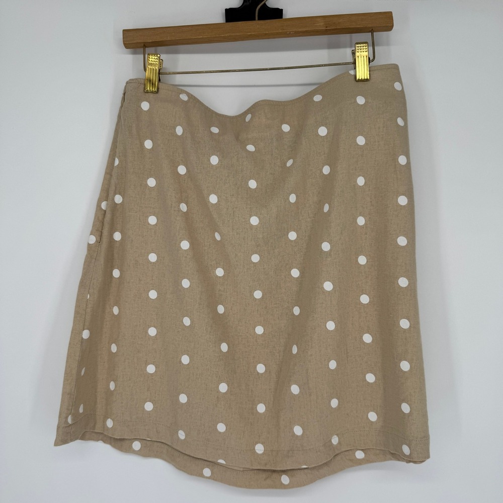 Old Navy Linen Blnd Mini Skirt L Polka Dot Coastal Preppy 90s Minimalist Neutral